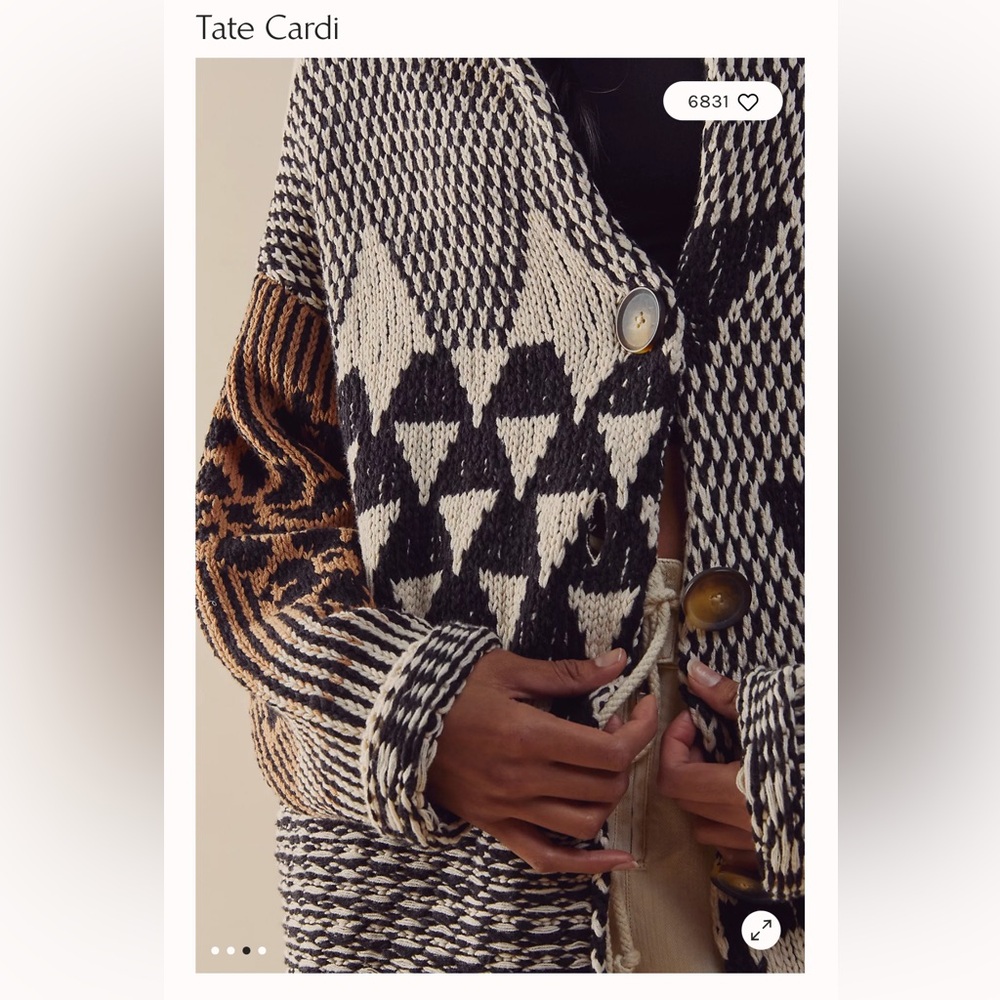 Free People Tate Black and Brown Patterned Cardigan XS - Picture 5 of 9